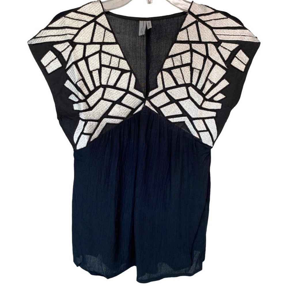 Anthropologie Bl-nk London Black Embroidered Top Size Medium NEW